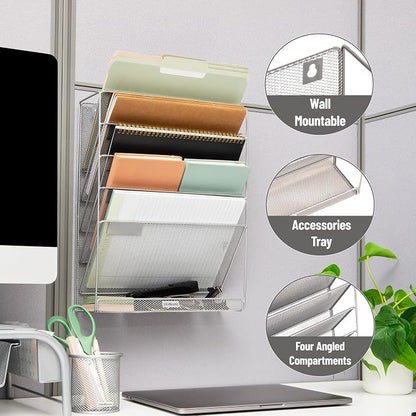 Mind Reader 5-Pocket Vertical File Storage, Desktop Organizer, Wall Mount - Image 4