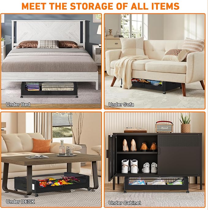 Under Bed Storage with Wheels, 4 Pack Under Bed Storage Containers with - Image 4