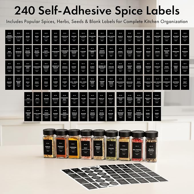 Square Spice Jars with Black Bamboo Wooden Lid Spice Jars with Shaker Insert - Image 6