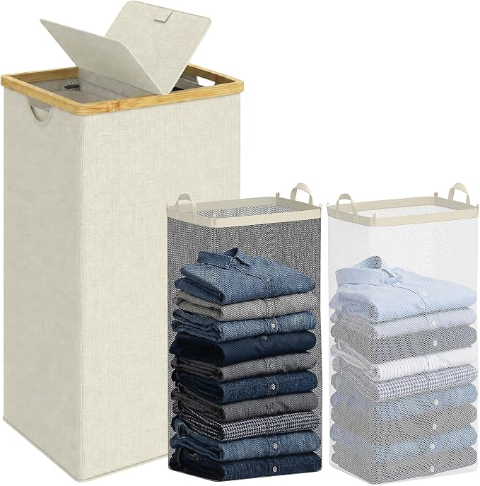 efluky Laundry Hamper with Lid, Double Laundry Basket with 2 Removable Bags by efluky