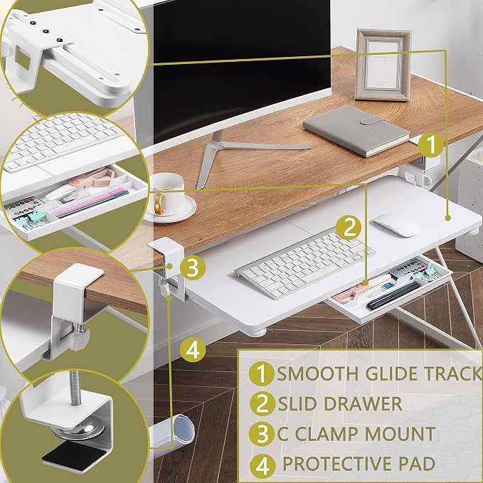 ETHU Keyboard Tray Under Desk, 19.7' X 11.81" Small Size Keyboard Drawer - Image 6