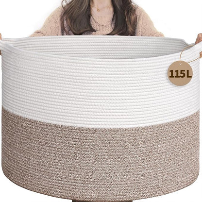 INDRESSME 115L Extra Large Blanket Basket, Soft Cotton Rope Storage Basket by INDRESSME