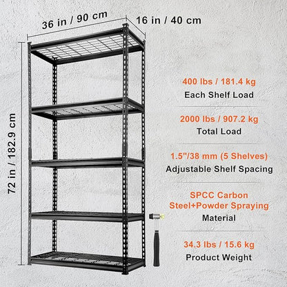 VEVOR Storage Shelving Unit, 5-Tier Adjustable, 2000 lbs Capacity, Heavy Duty - Image 3