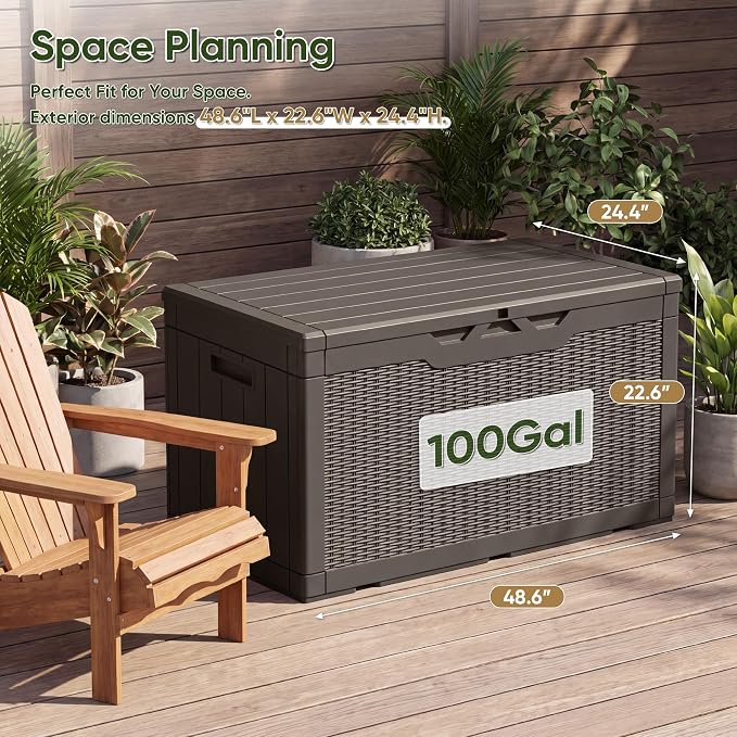 Flamaker Outdoor Storage Box 100 Gallon Waterproof Resin Deck Box Delivery - Image 4