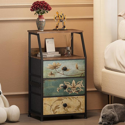 Tohomeor Dresser with Fabric Drawers Nightstand with 2 Tier Shelf Storage Tower by Tohomeor