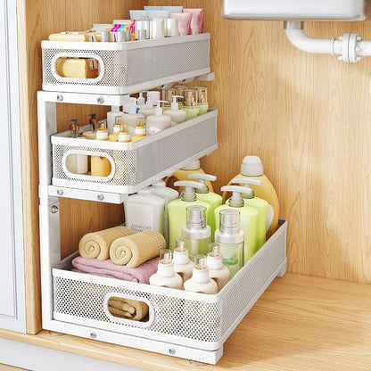 Under Sink Organizer, Height Adjustable Slide out Storage Drawer Rack by HERJOY