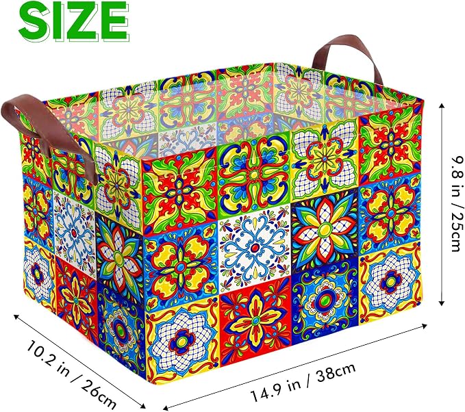 Mexican Talavera Decoration Storage Basket Waterproof Canvas Toy Storage Bin - Image 2