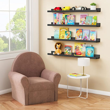 Forbena 36 Inch Photo Picture Ledge Shelf Set of 4, Narrow Long Wood Wall Shelf - Image 2