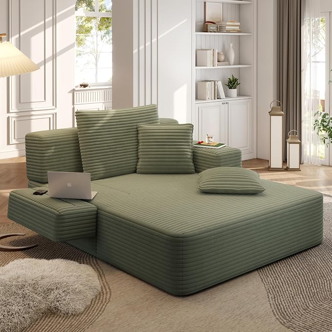 2-in-1 Convertible Chaise Lounge Indoor, 60.2" Corduroy Upholstered Chaise by Wunlerlant