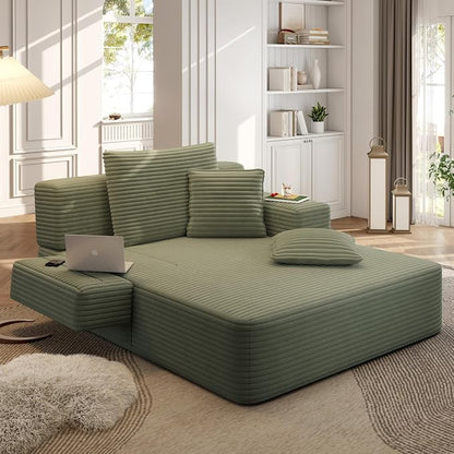 2-in-1 Convertible Chaise Lounge Indoor, 60.2" Corduroy Upholstered Chaise by Wunlerlant