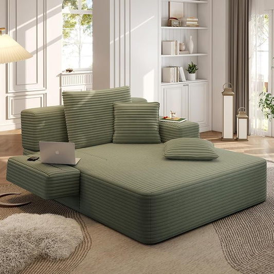 2-in-1 Convertible Chaise Lounge Indoor, 60.2" Corduroy Upholstered Chaise by Wunlerlant