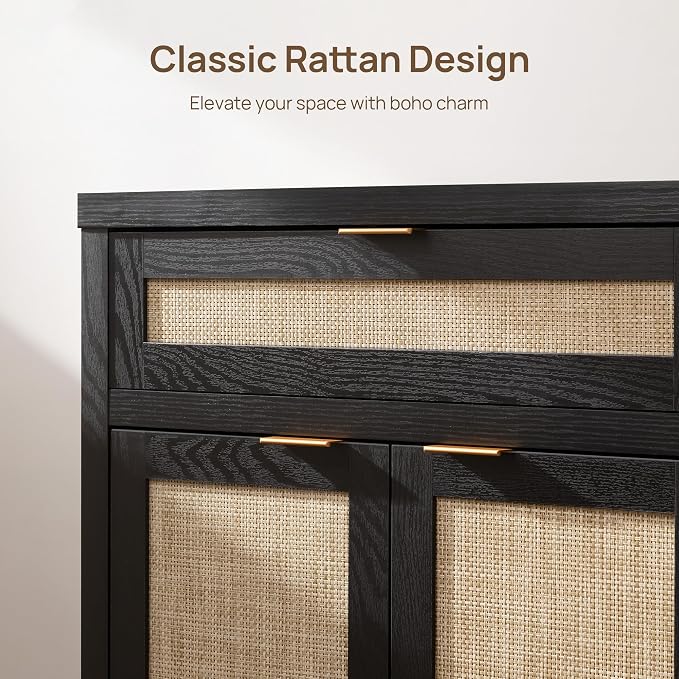 SICOTAS Sideboard Buffet Storage Cabinet Set of 2, Rattan Credenza Buffet Table - Image 5