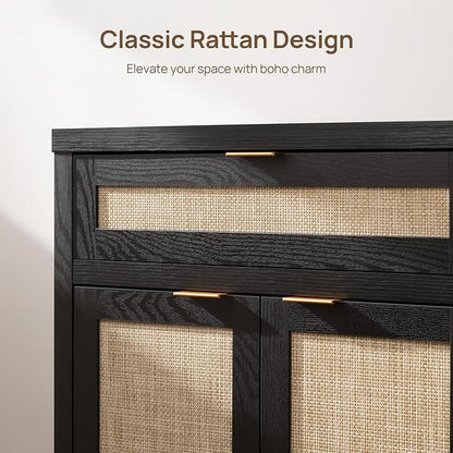 SICOTAS Sideboard Buffet Storage Cabinet Set of 2, Rattan Credenza Buffet Table - Image 5