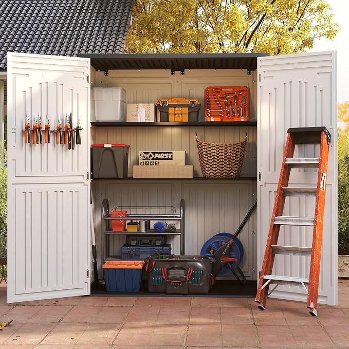 EHHLY Vertical Resin Storage Shed, 60 Cuft Garden Tool Sheds & Outdoor Storage - Image 4