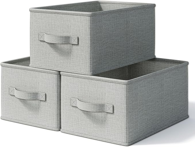 3 Pack Fabric Storage Bins for Shelves | 14.75x10.25x8.25 in Storage Baskets | by LaySpace-YourRoomOrganizer