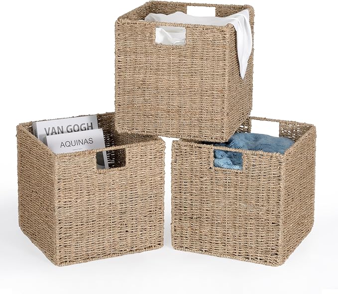 10.5 x 10.5in Seagrass Storage Baskets Set of 4, Cube Foldable Woven Storage - Image 8