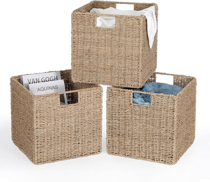 10.5 x 10.5in Seagrass Storage Baskets Set of 4, Cube Foldable Woven Storage - Image 8