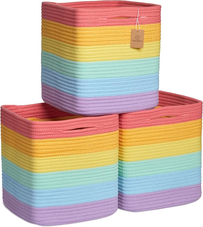 NaturalCozy Storage Cubes 11 Inch Cotton Rope Woven Baskets by NaturalCozy