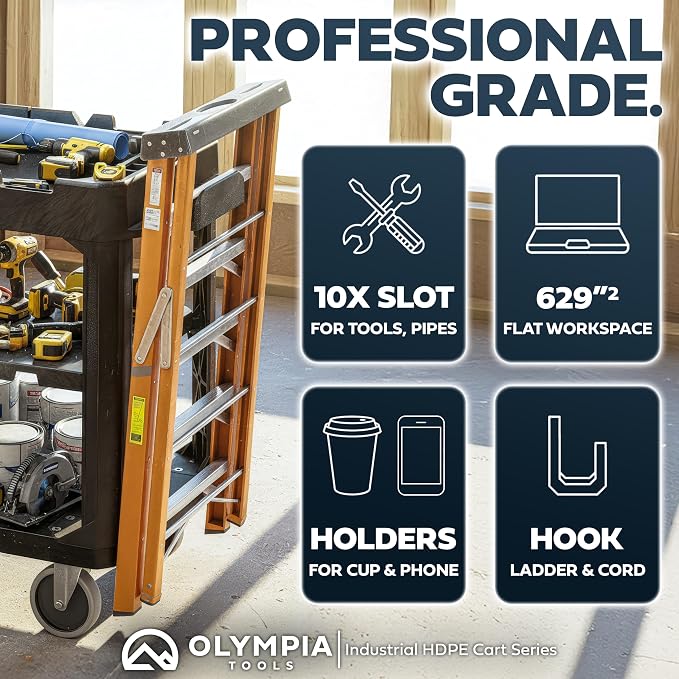 Olympia Tools 2-in-1 Heavy Duty Utility Work Cart, Rolling Tool Cart - Image 7