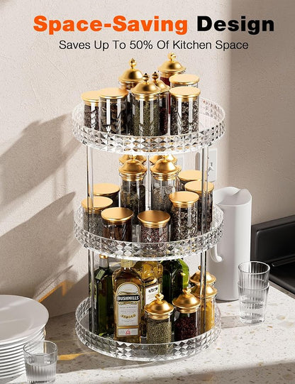 3Tier Diamond Lazy Susan Bathroom Countertop Organizer, 360° Clear Rotating - Image 4