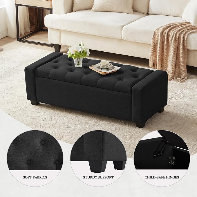 Huatean Home 48" Ottoman with Storage, Upholstered Entryway Bench with Seating - Image 3