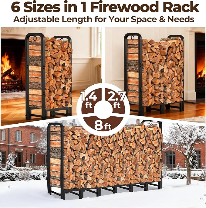 Amagabeli 8ft Firewood Log Rack Outdoor Heavy Duty Logs Holder - Image 4