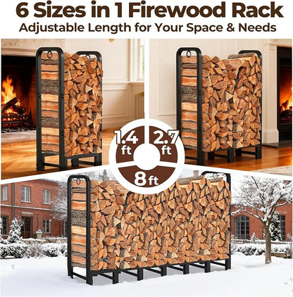 Amagabeli 8ft Firewood Log Rack Outdoor Heavy Duty Logs Holder - Image 4