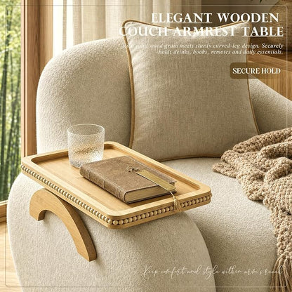 Bamboo Wood Sofa Arm Tray with Beaded Edge - Image 3