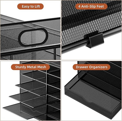 Marbrasse 7 Tier Desktop Literature Organizer, Mesh Paper Organizer, Desk - Image 5
