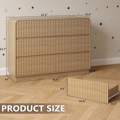 Dresser for Bedroom with 6 Drawers, Fluted Chest of Drawers with Round Curved - Image 2