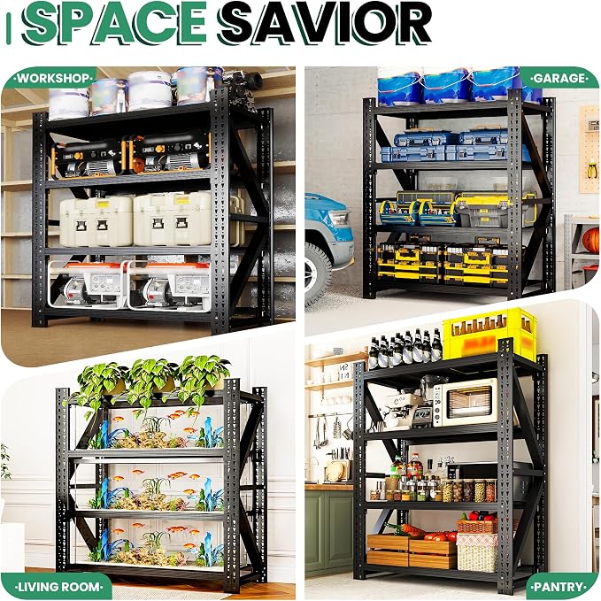 4 Tier Heavy Duty Garage Shelving, Industrial Shelving Built - Image 8