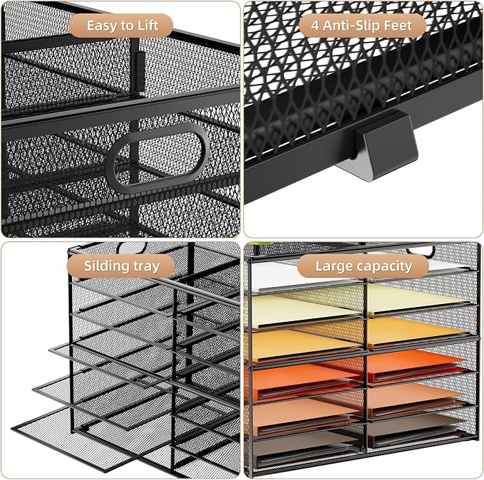 Marbrasse 7 Tier Desktop Literature Organizer, Mesh Paper Organizer Desk - Image 4