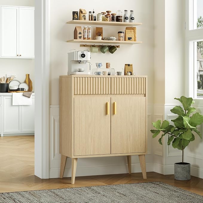 Sideboard Storage Cabinet with 2 Drawers & 2 Doors, Fluted Kitchen Buffet - Image 2