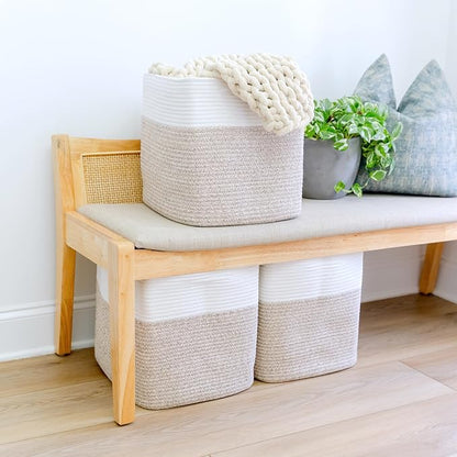 NaturalCozy 13x15x13 Kallax Storage Cubes Bins, 3 Pack | Cotton Rope Cube - Image 8
