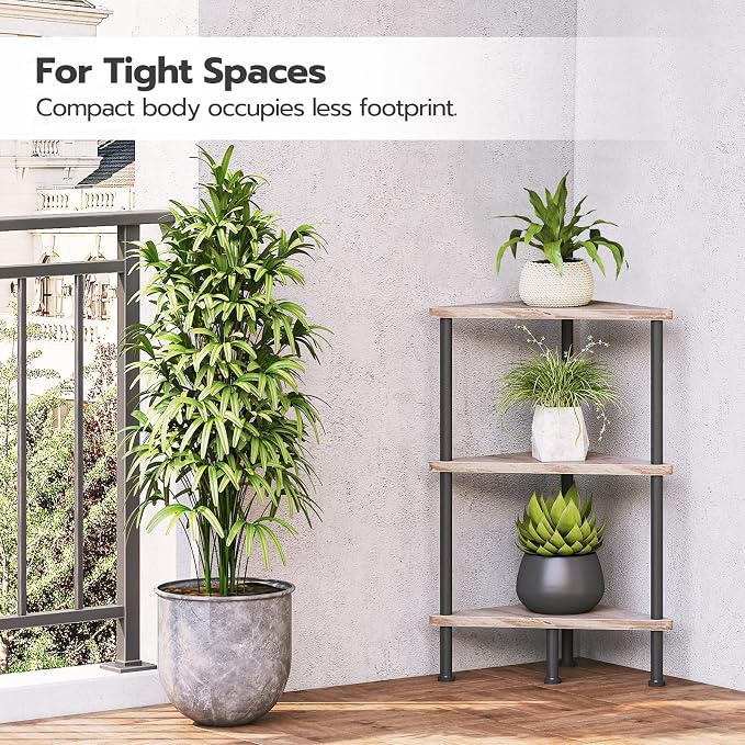HOOBRO Corner Shelf Stand, Industrial 3-Tier Wall Corner Bookshelf - Image 7