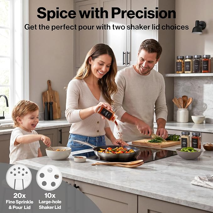 EDELHAUS Glass Spice Jars with Label, 24x Space Gray Stainless Steel Lids | - Image 4