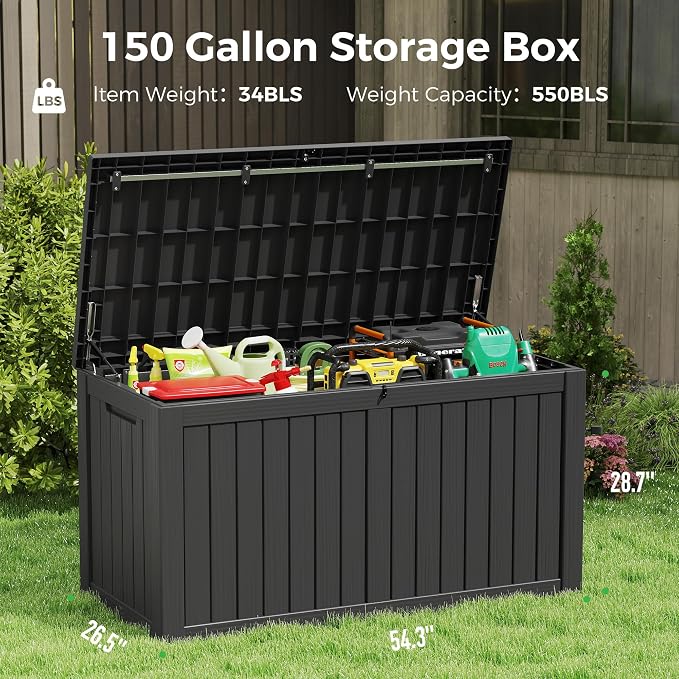 150 Gallon Resin Deck Box, Large Indoor and Outdoor Storage Box, Weatherproof - Image 2