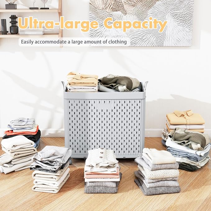 UAK Laundry Basket with Wheels, Collapsible Plastic Laundry Hamper with Handle - Image 6