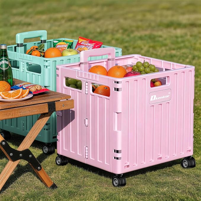 Folding Utility Cart with Lid, Portable Rolling Crate Handcart Collapsible - Image 7
