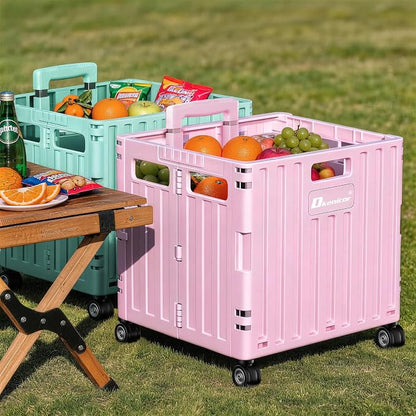 Folding Utility Cart with Lid, Portable Rolling Crate Handcart Collapsible - Image 7