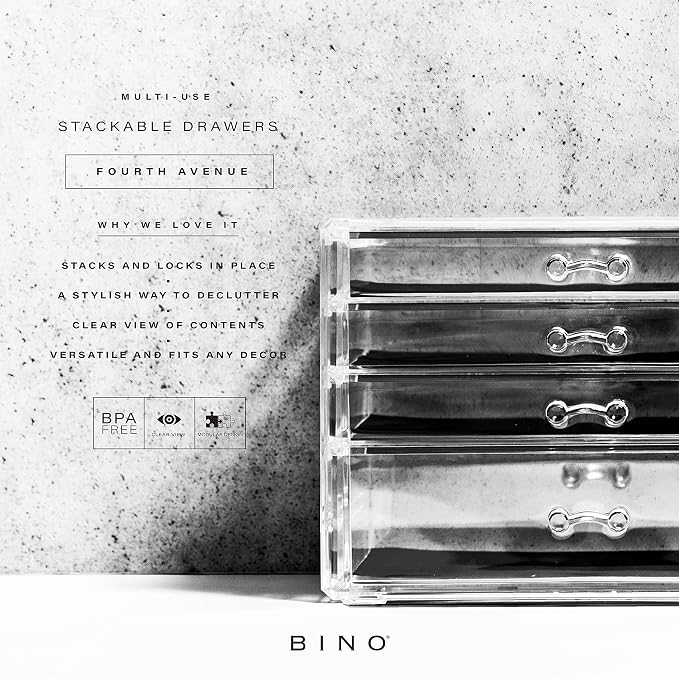 BINO THE MANHATTAN SERIES Acrylic Makeup Drawer Organizer- 4 Drawers | Clear - Image 3
