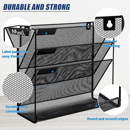 EASEPRES Desk File Organizer Mesh 4-Tier, Hanging Wall Mount Document - Image 3