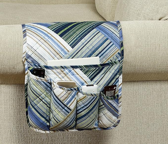 Brilliant Sunshine Teal Herringbone Patchwork Couch Armrest 5 Pockets Organizer by BrilliantSunshine