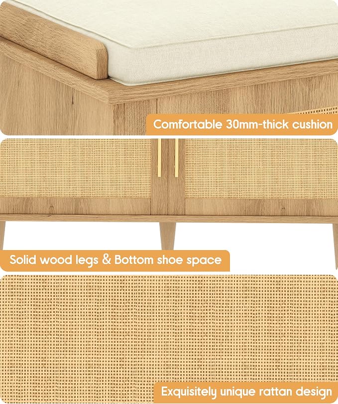 Akxomel Rattan Shoe Storage Bench - Image 7