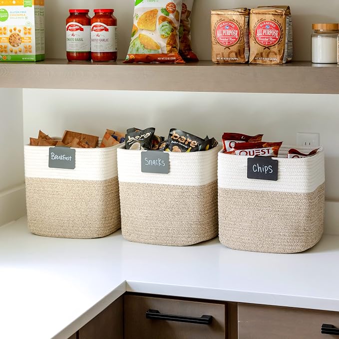 NaturalCozy 13 Inch Cube Storage Bins Cotton Rope Woven Baskets - Image 4