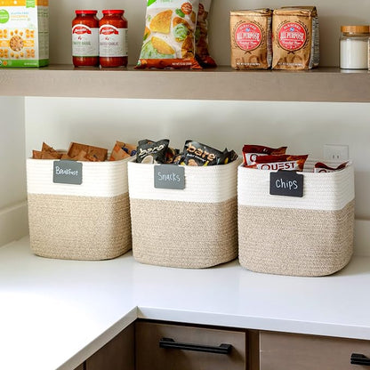 NaturalCozy 13 Inch Cube Storage Bins Cotton Rope Woven Baskets - Image 4