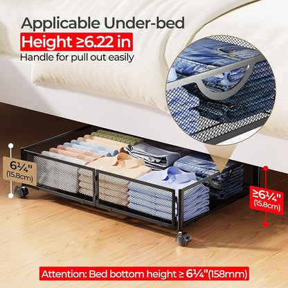 Yecaye Under Bed Storage with Wheels, 2 Pack Under Bed Shoe Storage Organizer - Image 4