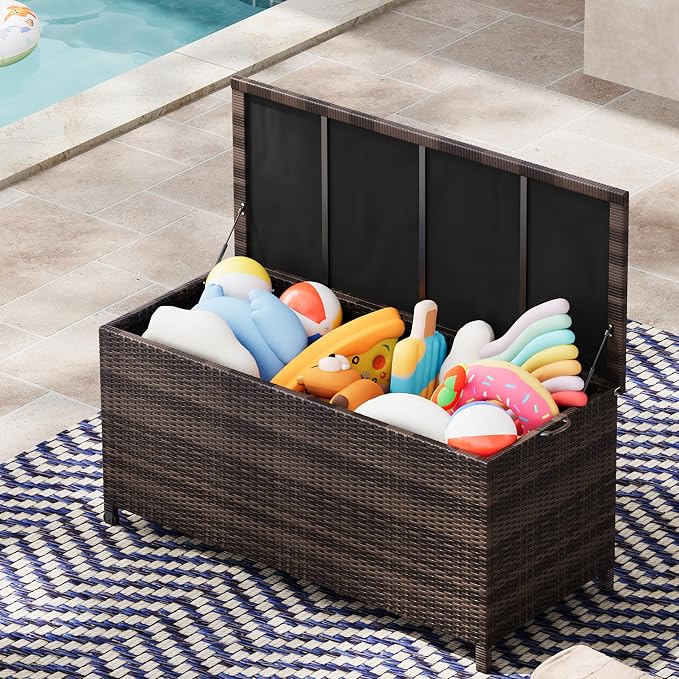 125 Gallon Large Deck Box Waterproof PE Rattan Outdoor Storage Box - Image 2