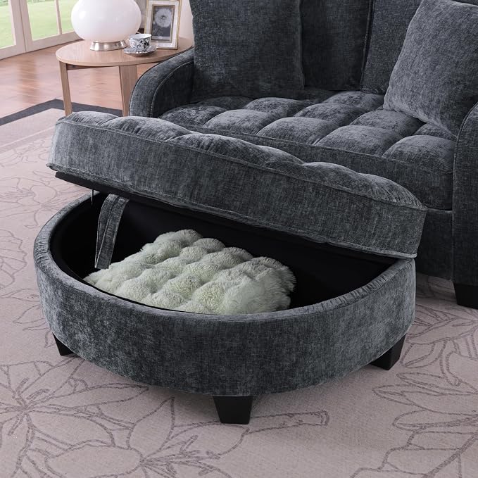 ERYE Chenille Tufted Loveseat Sofa and Ottoman Set, Tufted Recliner Sleeper - Image 8