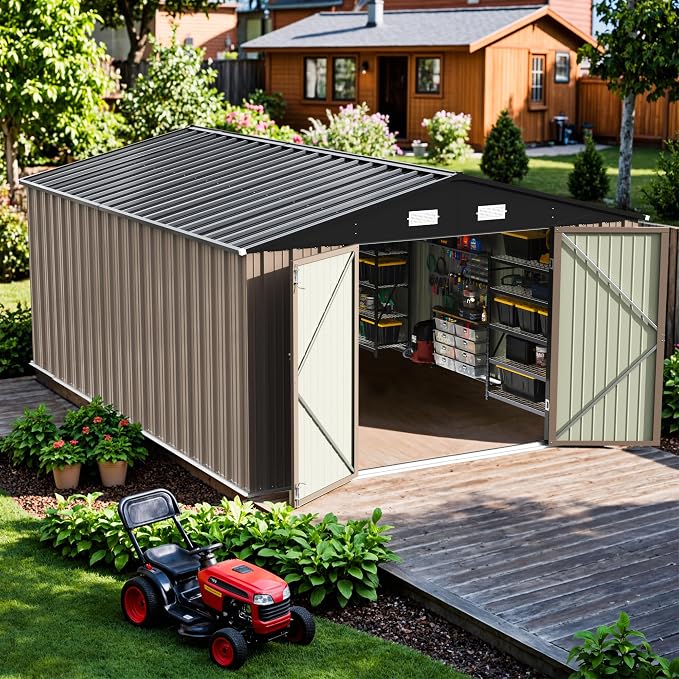 Patiowell 10x14 FT Storage Shed, Outdoor Metal Steel Garden Shed by Patiowell